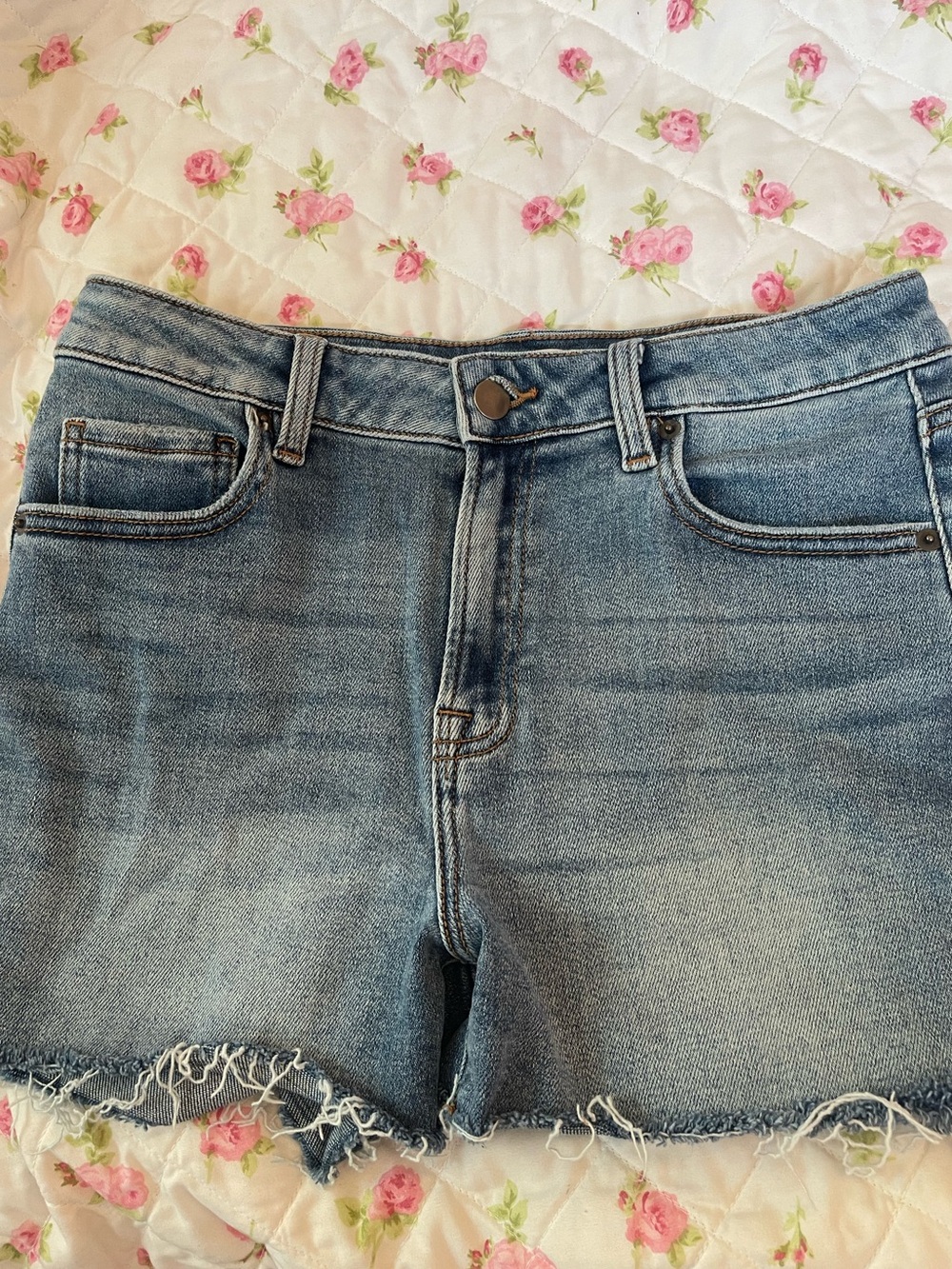 High-Rise Light Wash Denim Shorts